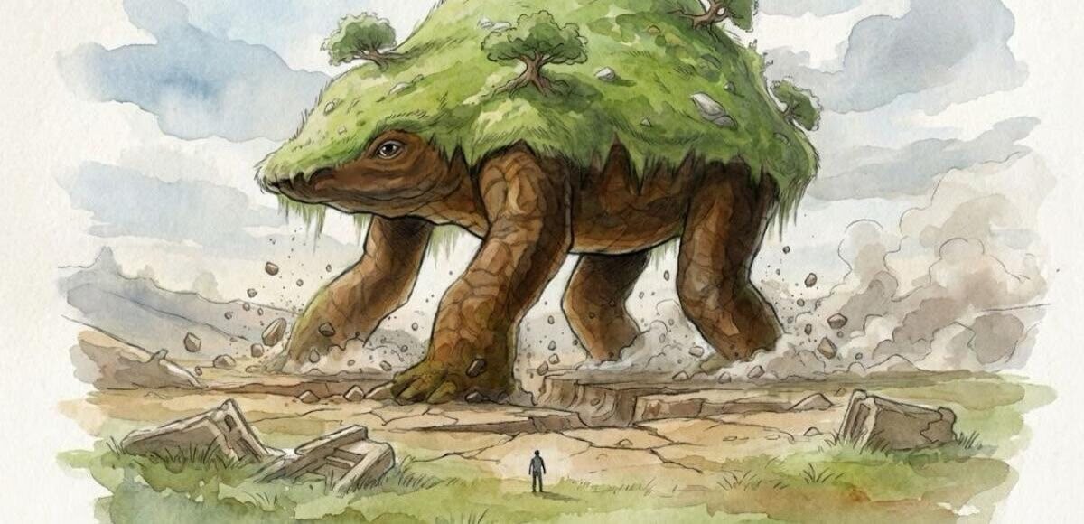 The Ethrahe, a walking mountain with a forest on its back